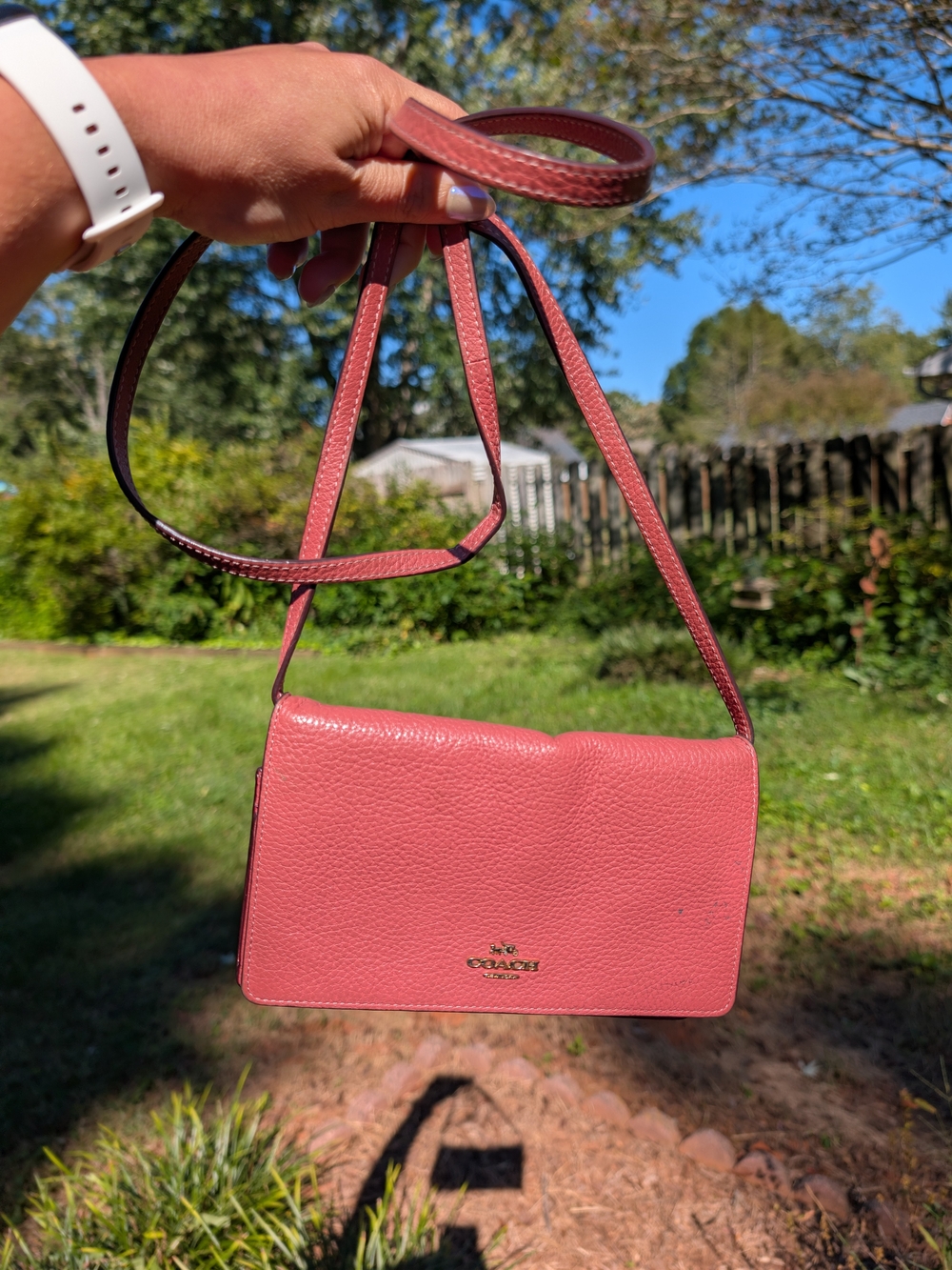 Coach Pebbled Leather Crossbody Wallet Bag in Rose